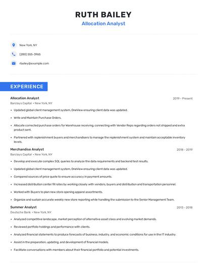 Allocation Analyst Resume