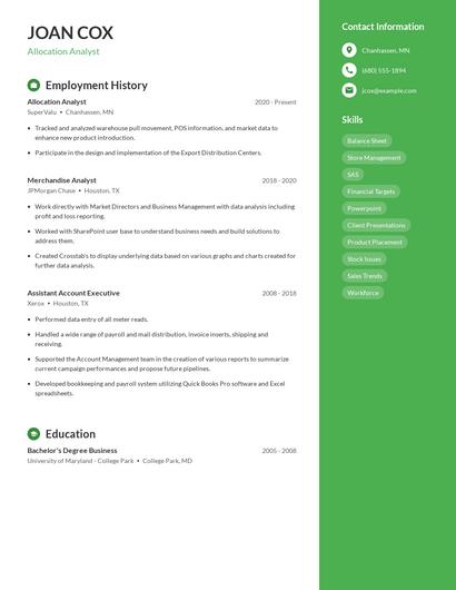 Allocation Analyst Resume