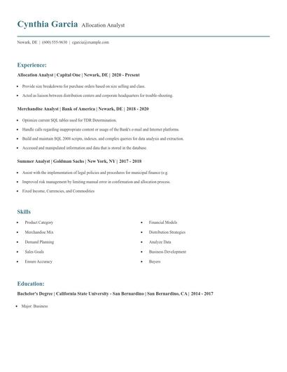 Allocation Analyst Resume