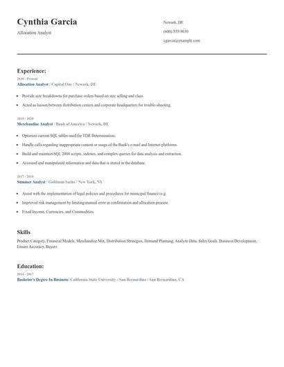 Allocation Analyst Resume