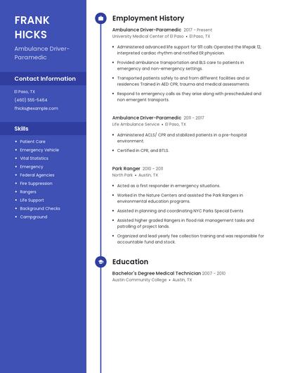 Ambulance Driver-Paramedic Resume