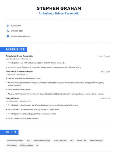 Ambulance Driver-Paramedic Resume