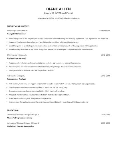 Analyst International Resume