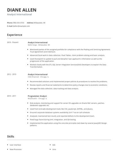 Analyst International Resume