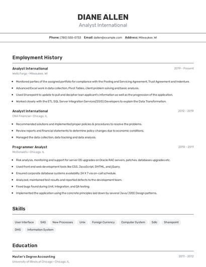 Analyst International Resume