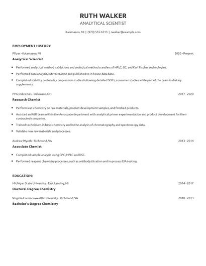 Analytical Scientist Resume