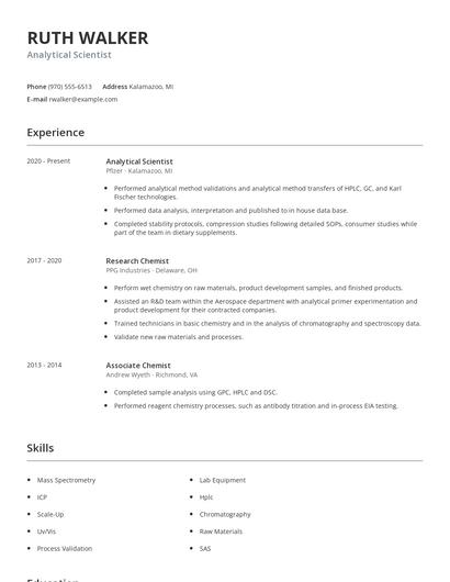 Analytical Scientist Resume
