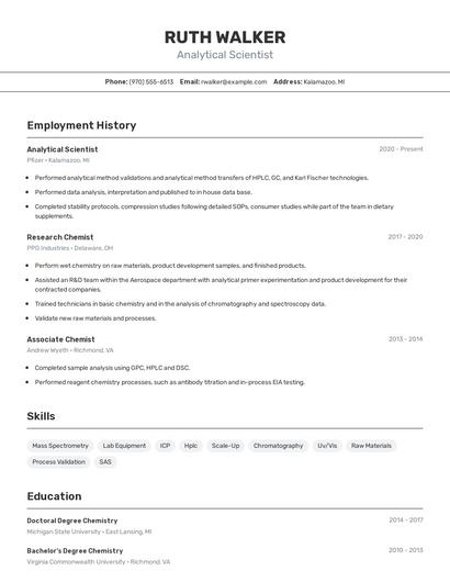Analytical Scientist Resume