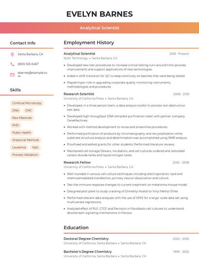 Analytical Scientist Resume