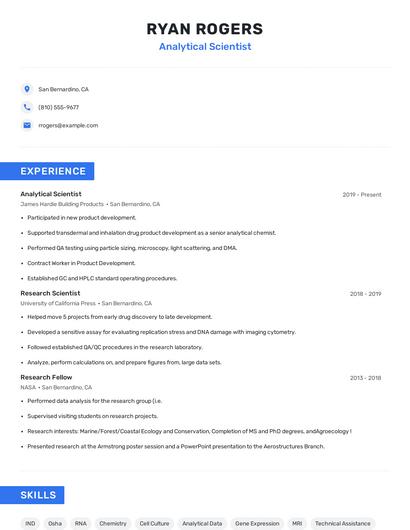 Analytical Scientist Resume