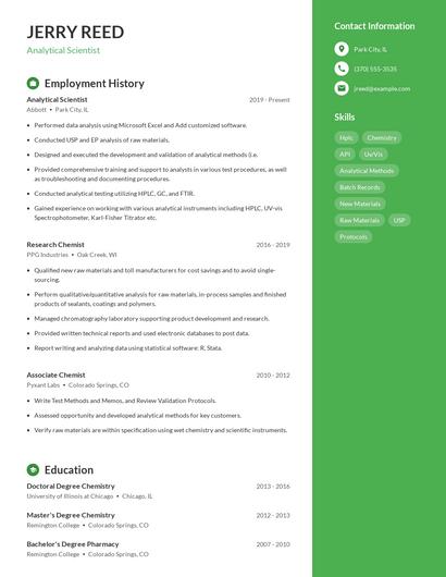 Analytical Scientist Resume