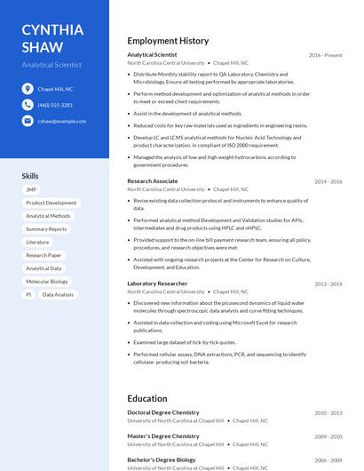 Analytical Scientist Resume