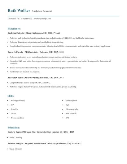 Analytical Scientist Resume