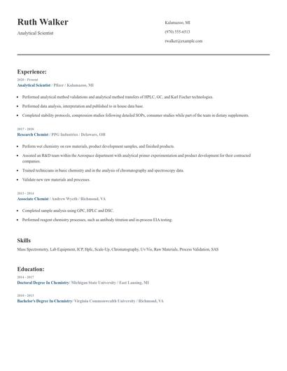 Analytical Scientist Resume