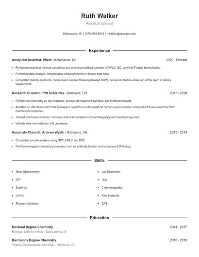Analytical Scientist Resume