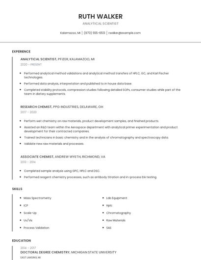 Analytical Scientist Resume