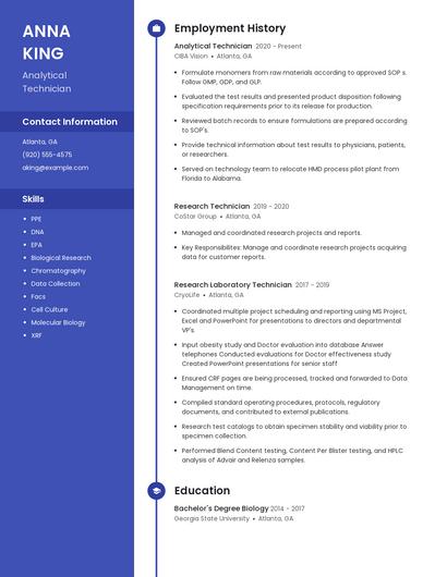 Analytical Technician Resume