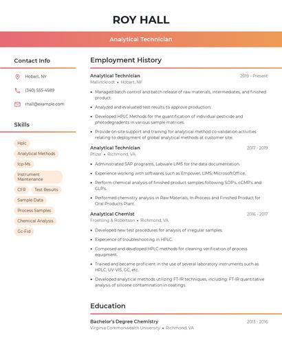 Analytical Technician Resume