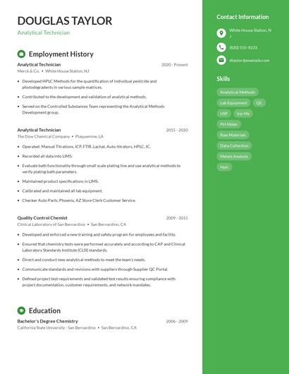 Analytical Technician Resume