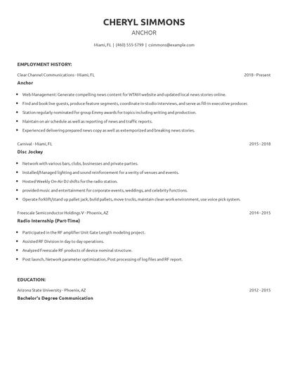 Anchor Resume