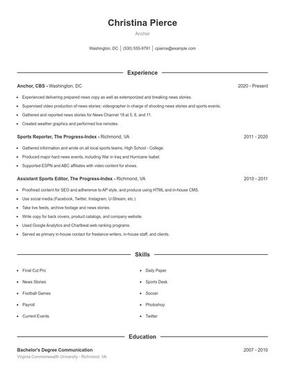 Anchor Resume