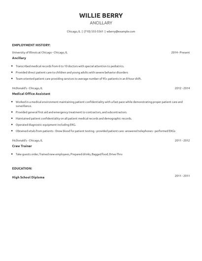 Ancillary Resume