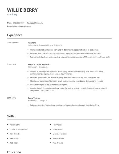 Ancillary Resume
