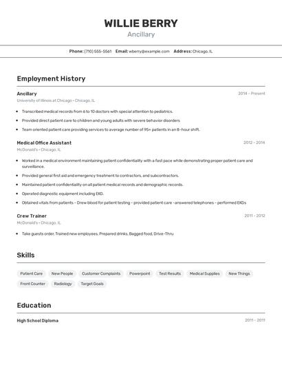 Ancillary Resume