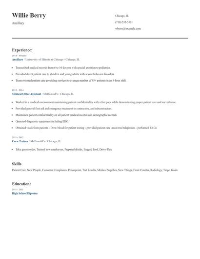Ancillary Resume