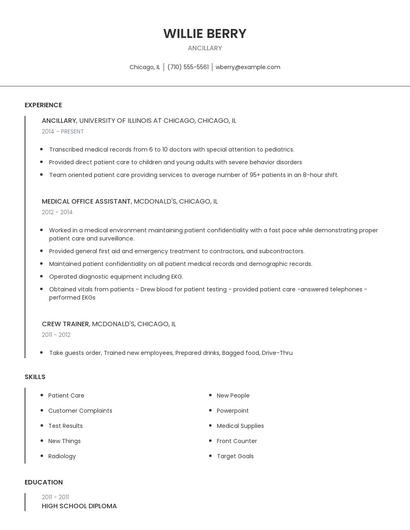 Ancillary Resume