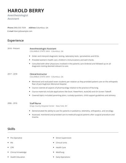 Anesthesiologist Assistant Resume