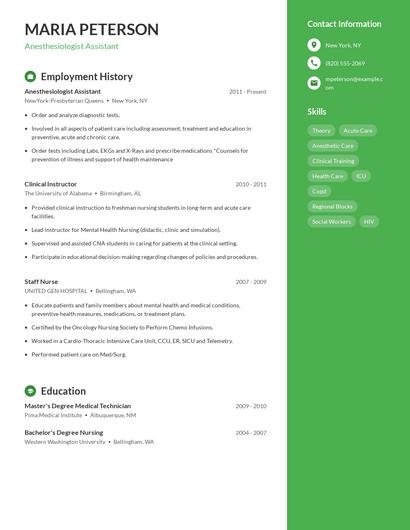 Anesthesiologist Assistant Resume
