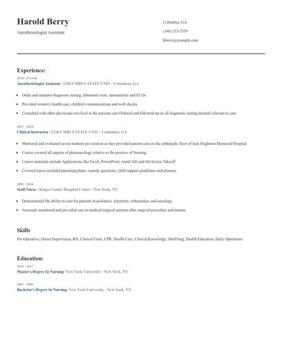Anesthesiologist Assistant Resume