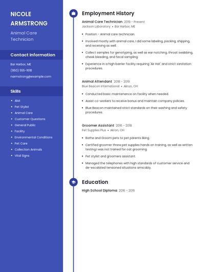 Animal Care Technician Resume
