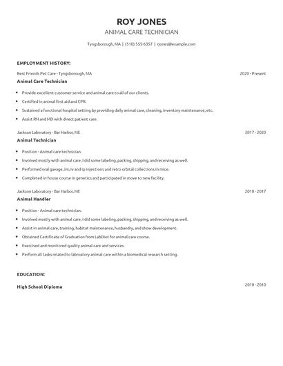 Animal Care Technician Resume