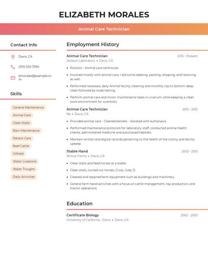 Animal Care Technician Resume