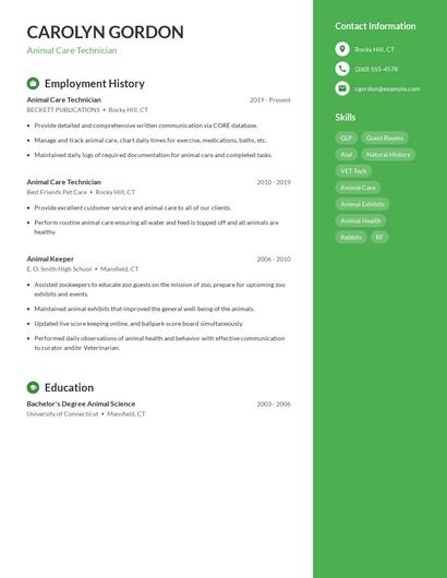 Animal Care Technician Resume