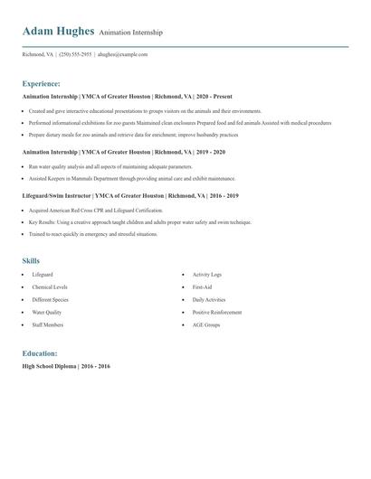 Animation Internship Resume