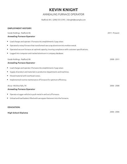 Annealing Furnace Operator Resume