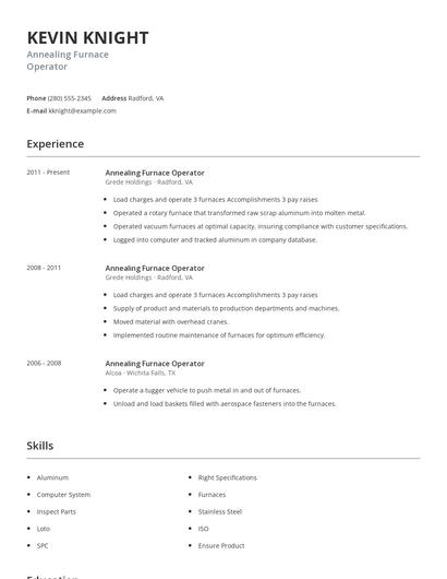 Annealing Furnace Operator Resume