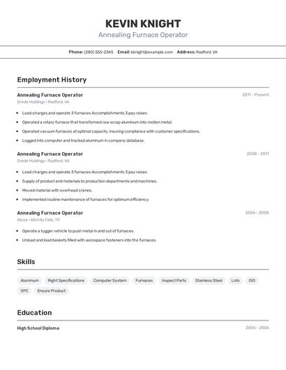 Annealing Furnace Operator Resume