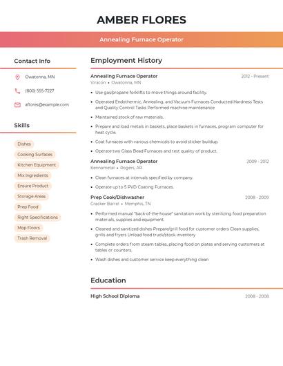 Annealing Furnace Operator Resume