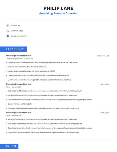 Annealing Furnace Operator Resume
