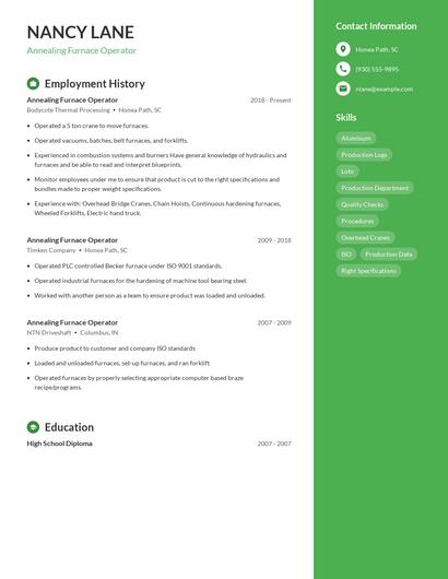 Annealing Furnace Operator Resume