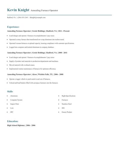 Annealing Furnace Operator Resume