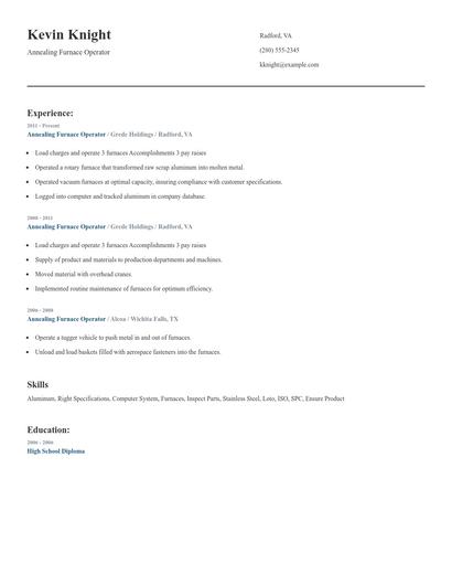 Annealing Furnace Operator Resume