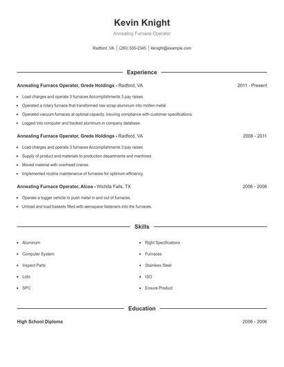 Annealing Furnace Operator Resume