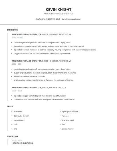 Annealing Furnace Operator Resume