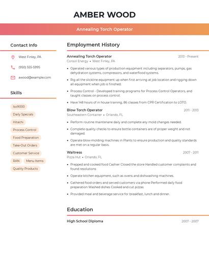 Annealing Torch Operator Resume