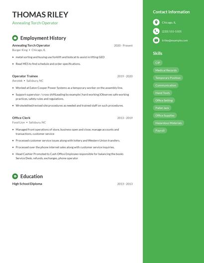 Annealing Torch Operator Resume